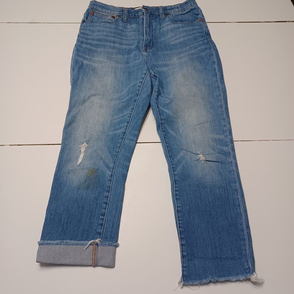 Madewell Jean Women 27 Skinny Blue Hi Rise Slim Cropped Boyfriend Wash Whiskered